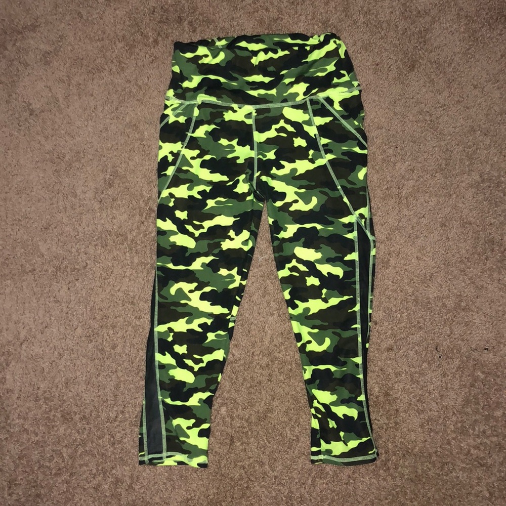 Bright green camo leggings